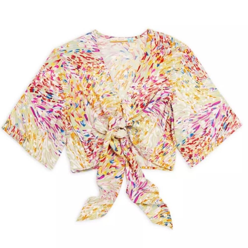 Vintage Havana Tie Front Confetti Print Top (Fits like Small/Medium)
